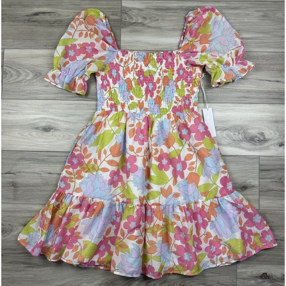 J. Marie Ava Mae Floral Square Neck Ruched Tiered Dress 70’s Boho NWT Sz M - Picture 3 of 5